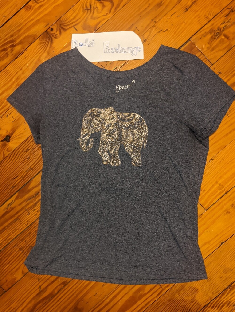 Hanes Navy Heather Tee with Gold Elephant Print